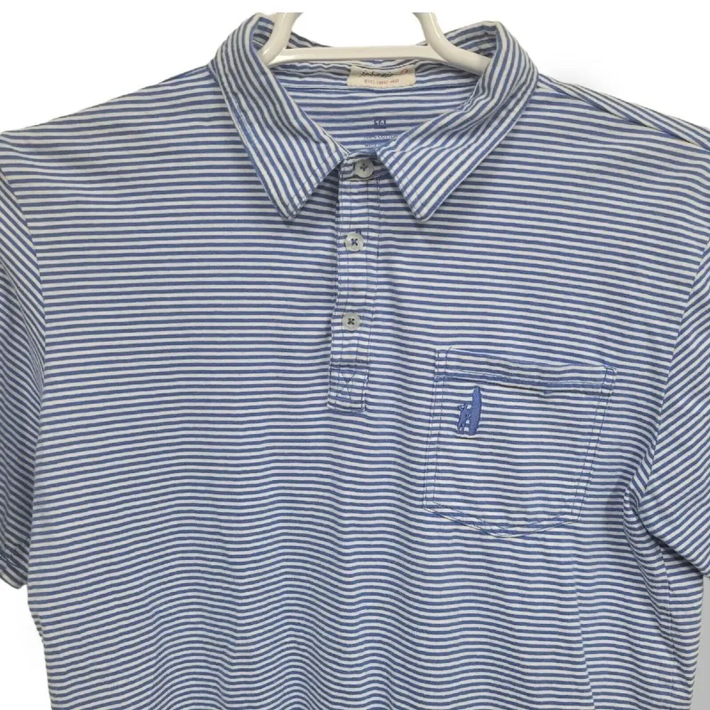 Johnnie O Polo Men Size 14 Blue And White Striped 100% Cotton - Picture 1 of 4